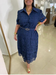 Navy Crochet Midi Dress