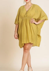 V-Neck Kaftan Dress with Smocked Front