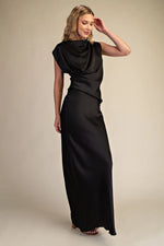 Load image into Gallery viewer, MOCK NECK V-NECKLINE SATIN DRESS

