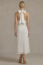 Load image into Gallery viewer, HALTER TIE LACE MIDI DRESS
