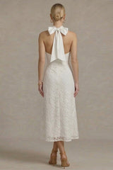 HALTER TIE LACE MIDI DRESS