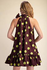 Load image into Gallery viewer, TIE NECK POLKA DOT MINI DRESS
