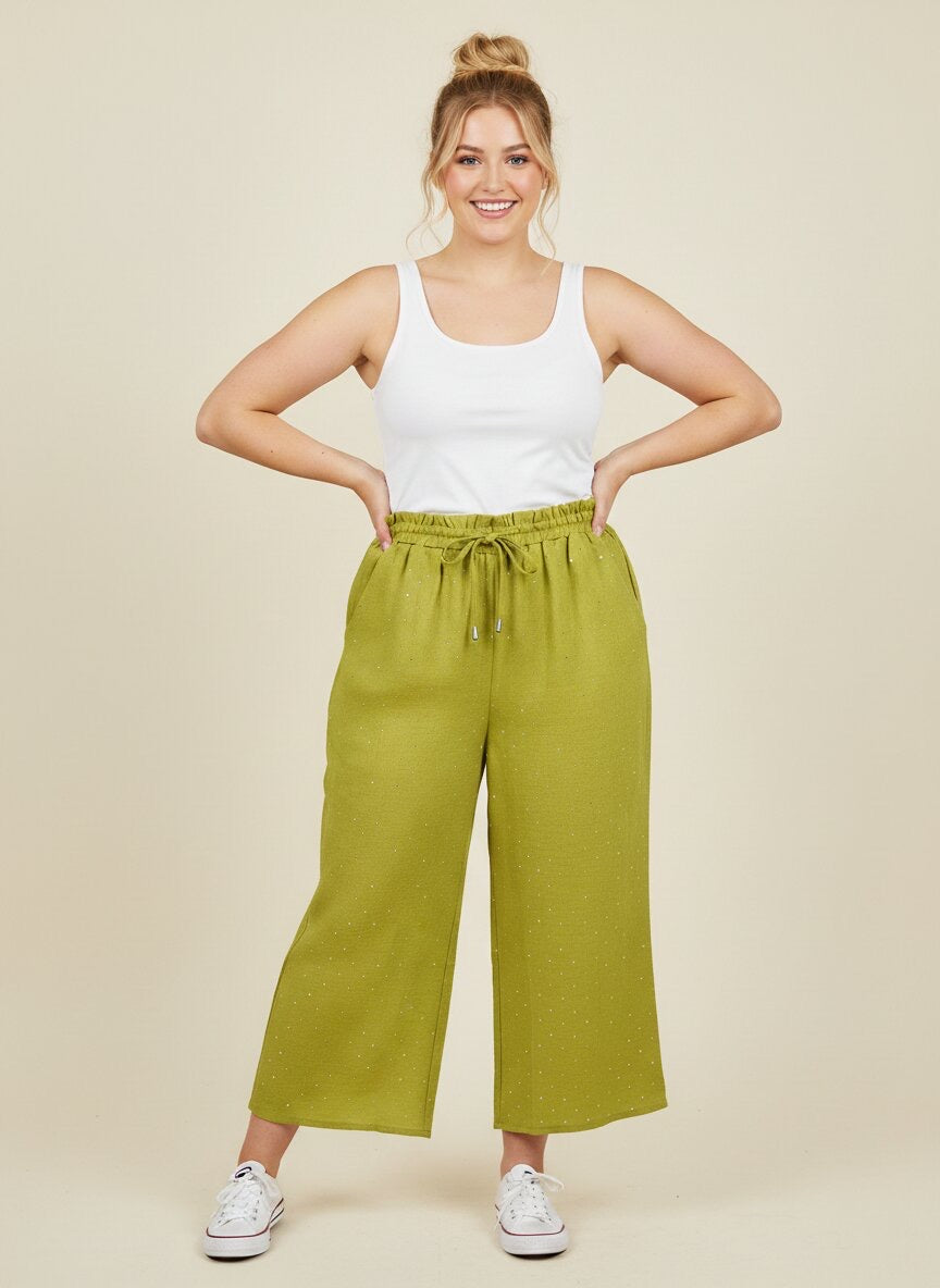 #12 Lime Dots Detail Palazzo Pants