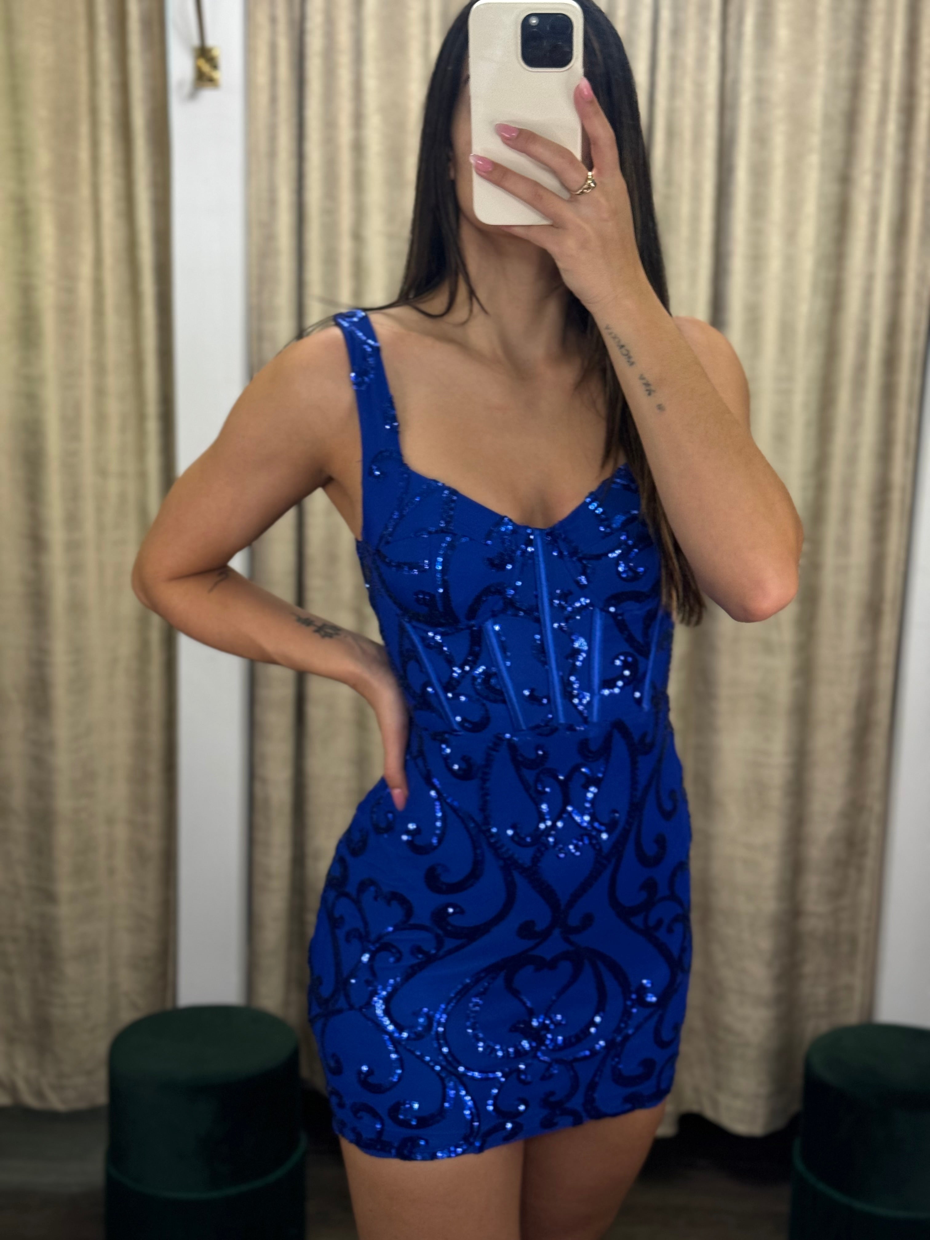 Royal Blue Sequins Mini Dress