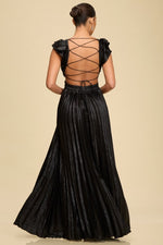 Load image into Gallery viewer, METALLIC PLEATED MAXI DRESS
