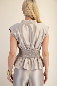 V-NECK FRONT ZIP WAIST TOP