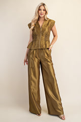 **SALE** V-NECK FRONT ZIP WAIST TOP