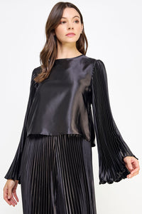 **SALE** Pleated Long Sleeve Satin Top