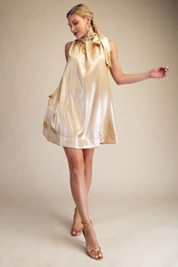 ROUND NECK TIE MINI DRESS