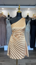 Load image into Gallery viewer, PLEATED ONE SHOULDER SATIN DRESS
