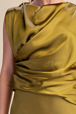 Load image into Gallery viewer, MOCK NECK ANKLE LENGTH SATIN DRESS
