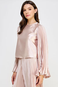 **SALE** Pleated Long Sleeve Satin Top