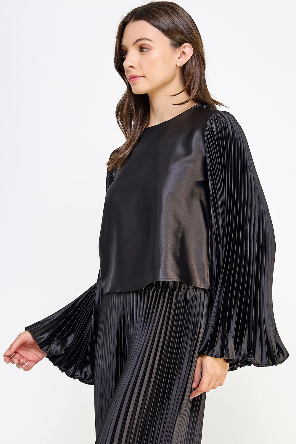 **SALE** Pleated Long Sleeve Satin Top