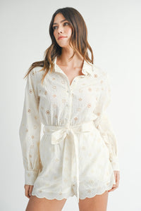 EMBROIDERED EYELET ROMPER