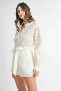 EMBROIDERED EYELET ROMPER