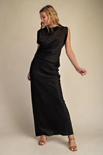 Load image into Gallery viewer, MOCK NECK V-NECKLINE SATIN DRESS
