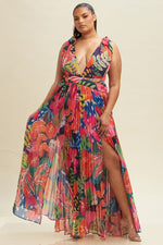 Load image into Gallery viewer, Tropical Printed Pleated Dress
