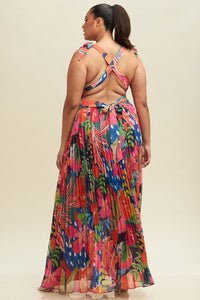 Tropical Printed Pleated Dress