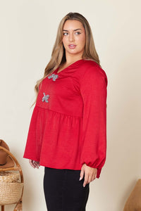 Red Satin Ribbons Detail Top