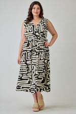 Load image into Gallery viewer, Abstract Print Belted Midi Dress Plus
