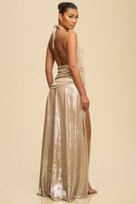 Load image into Gallery viewer, METALLIC HALTER DRESS
