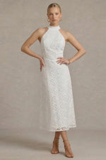 Load image into Gallery viewer, HALTER TIE LACE MIDI DRESS
