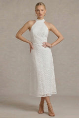 HALTER TIE LACE MIDI DRESS