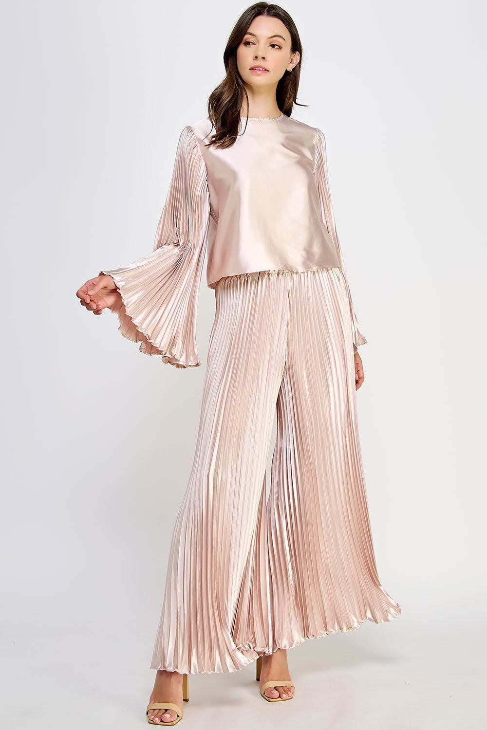 **SALE** Pleated Long Sleeve Satin Top