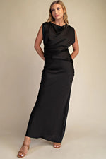 Load image into Gallery viewer, MOCK NECK V-NECKLINE SATIN DRESS
