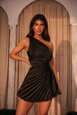 Load image into Gallery viewer, PLEATED ONE SHOULDER SATIN DRESS
