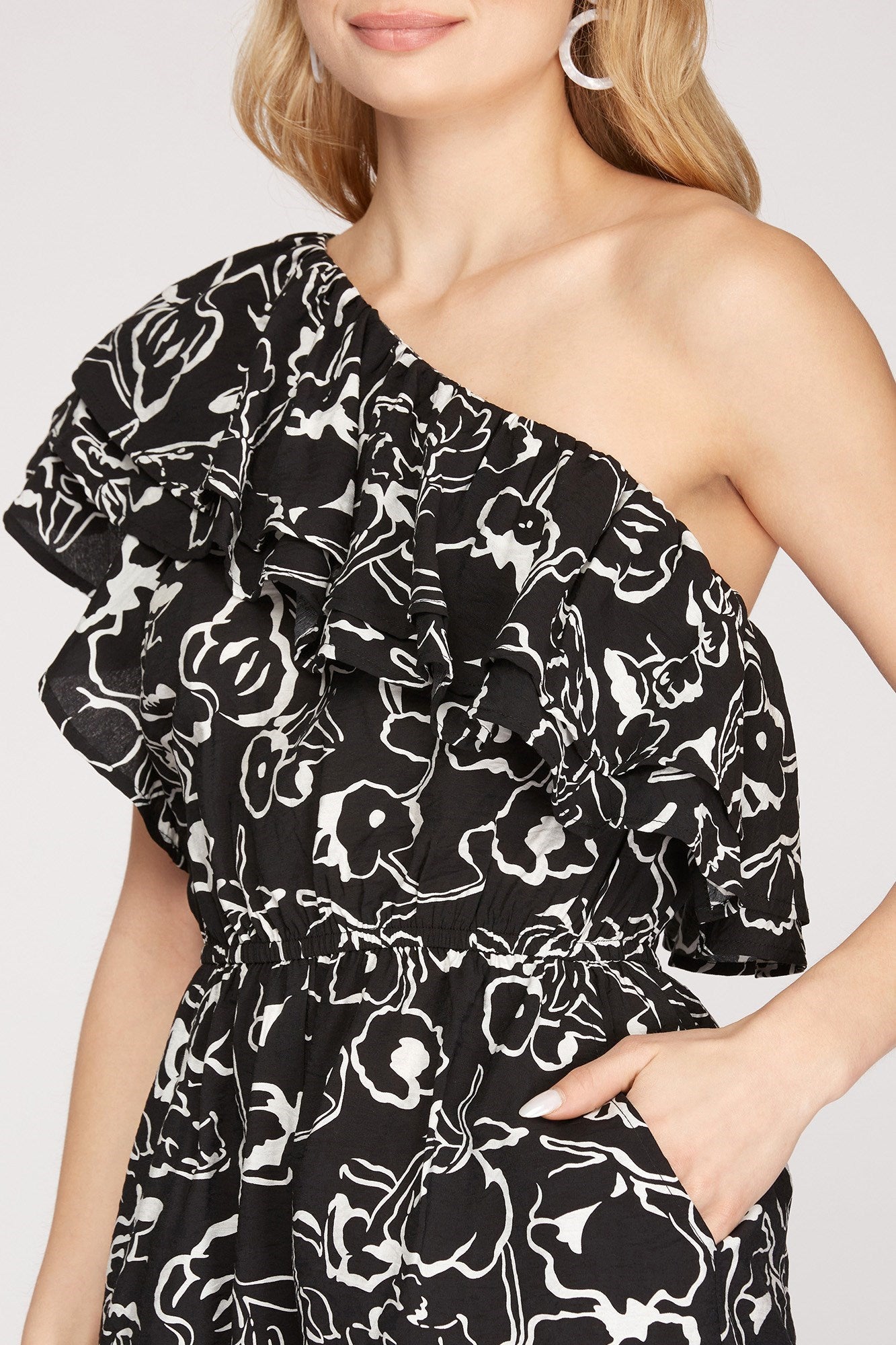 ONE SHOULDER PRINTED ROMPER