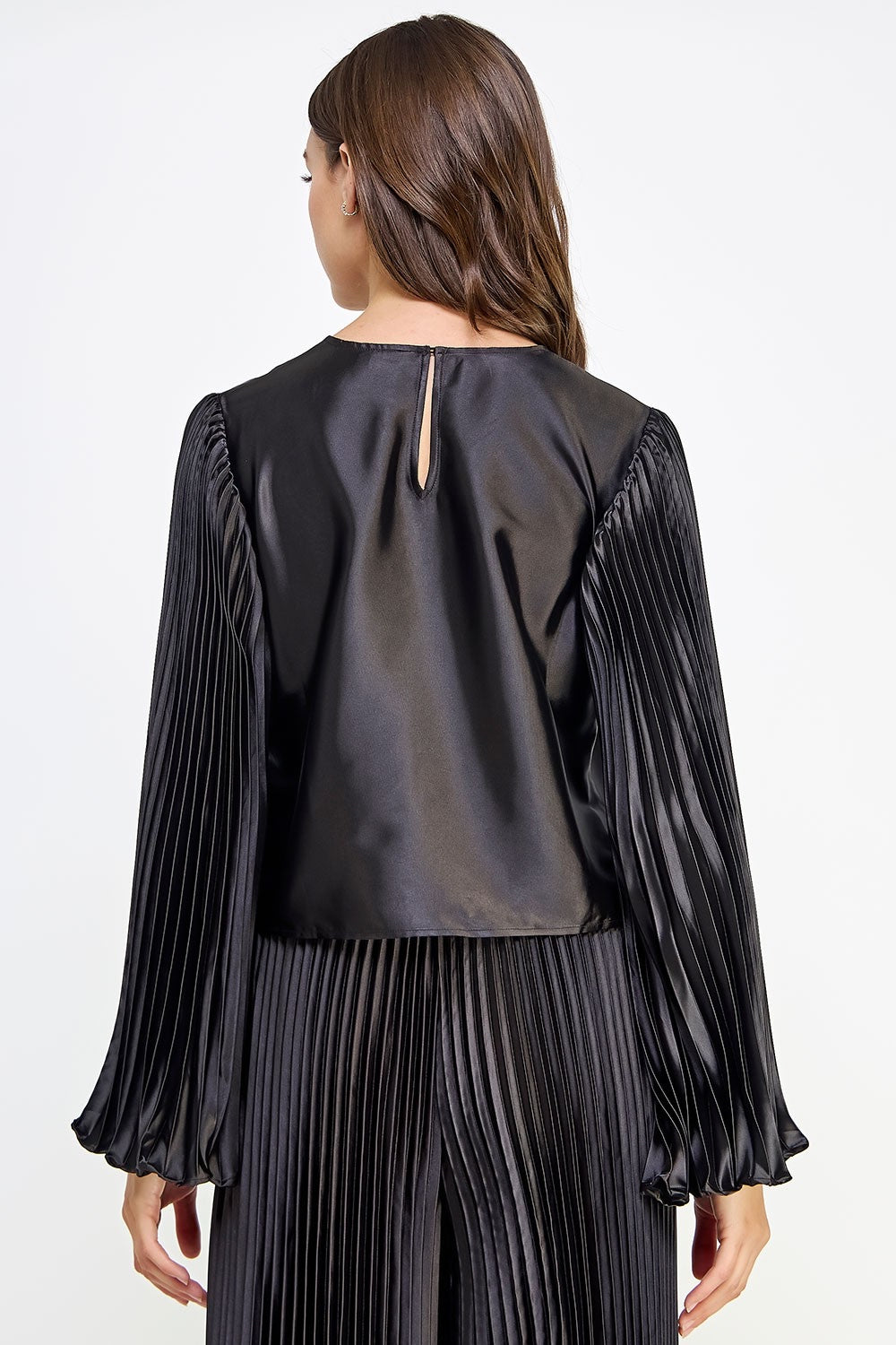 **SALE** Pleated Long Sleeve Satin Top