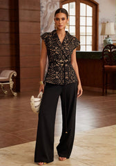 LACE CAP-SLEEVE PEPLUM PANT SET