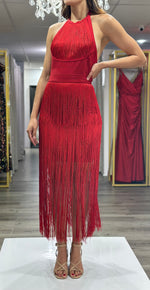 Load image into Gallery viewer, Red Fringes Midi Dress
