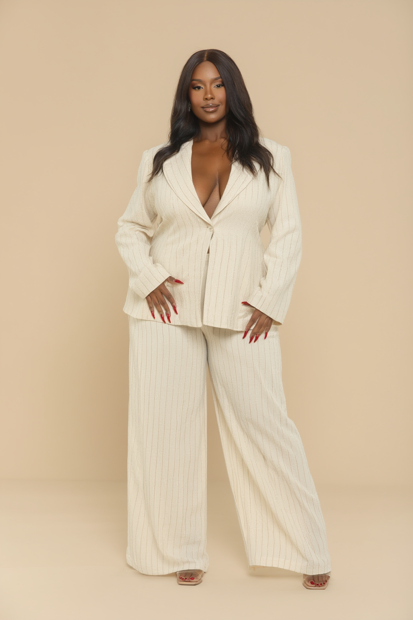 **SALE** Stripes Linen Set (Blazer & Palazzo Pants)