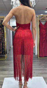 Red Fringes Midi Dress