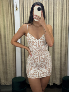 Nude/White Sequins Mini Dress