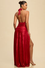 Load image into Gallery viewer, METALLIC HALTER DRESS
