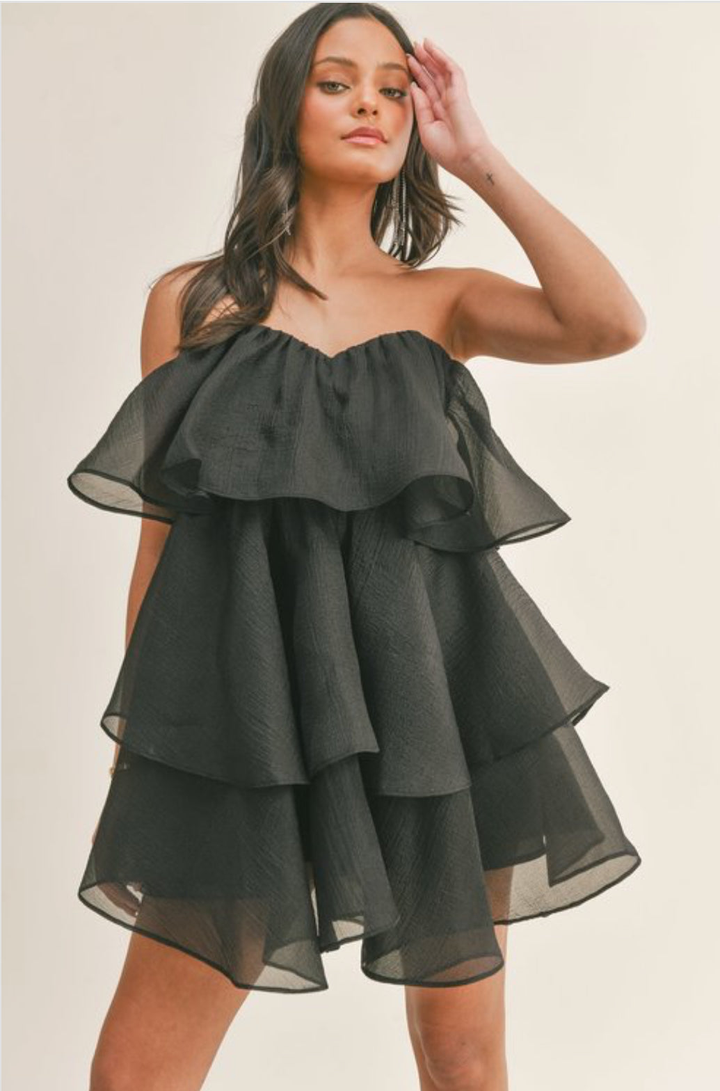 **SALE** STRAPLESS TIERED RUFFLED MINI DRESS