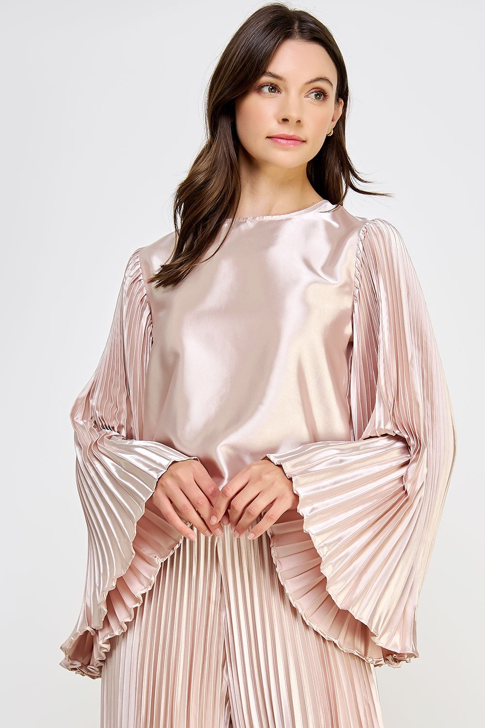 **SALE** Pleated Long Sleeve Satin Top