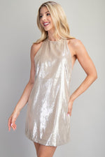 Load image into Gallery viewer, Champagne Mini Halter Dress
