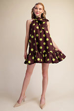 Load image into Gallery viewer, TIE NECK POLKA DOT MINI DRESS
