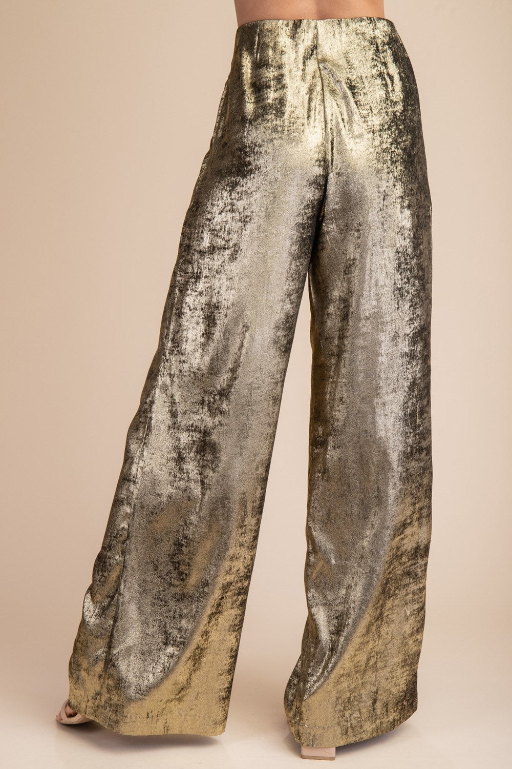 HIGH WAIST METALLIC WIDE LEG PANTS