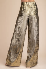 Load image into Gallery viewer, HIGH WAIST METALLIC WIDE LEG PANTS
