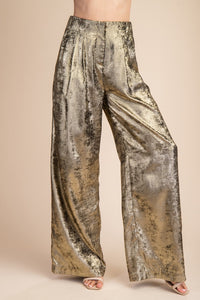 HIGH WAIST METALLIC WIDE LEG PANTS