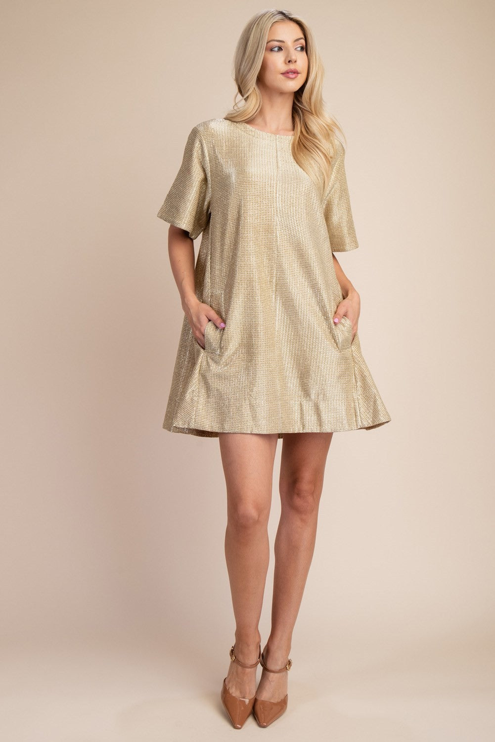 TEXTURED METALLIC SHORT DRESS
