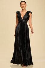Load image into Gallery viewer, METALLIC PLEATED MAXI DRESS
