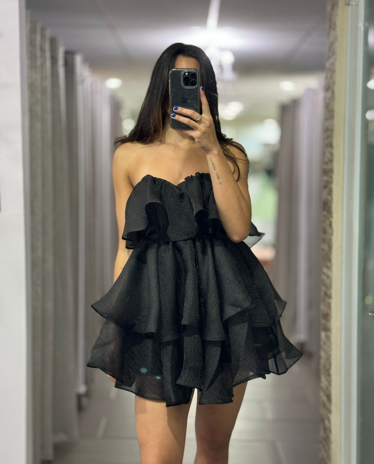 **SALE** STRAPLESS TIERED RUFFLED MINI DRESS