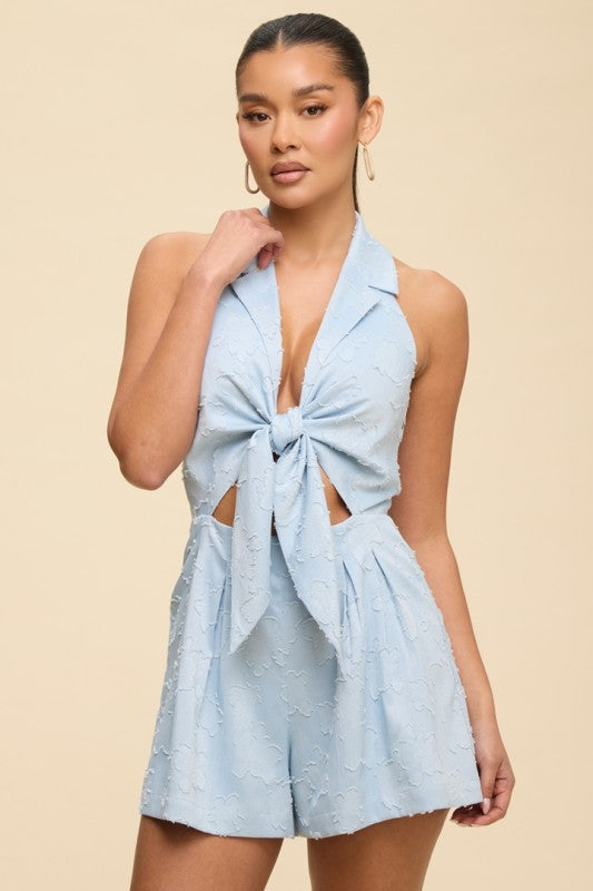 **SALE** HALTER TIE FRONT ROMPER