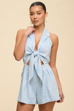 Load image into Gallery viewer, HALTER TIE FRONT ROMPER

